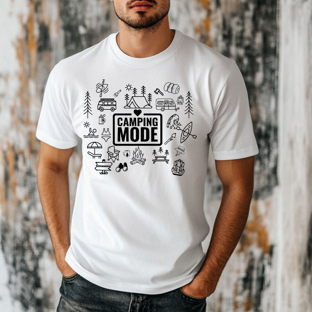 t-shirt pour camping style doodle, cadeau pour campeur