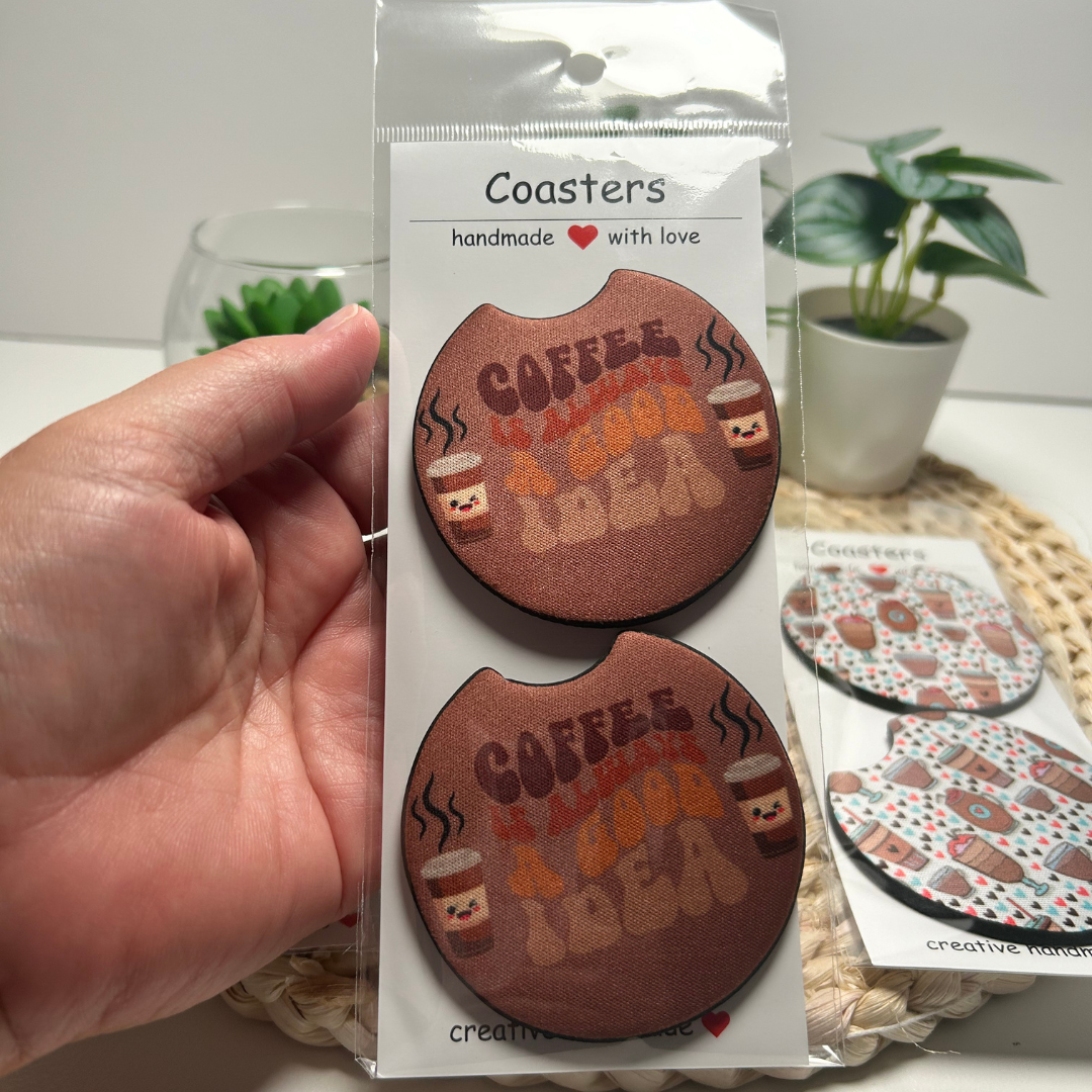 Car coasters with coffee design, car cup holder accessories