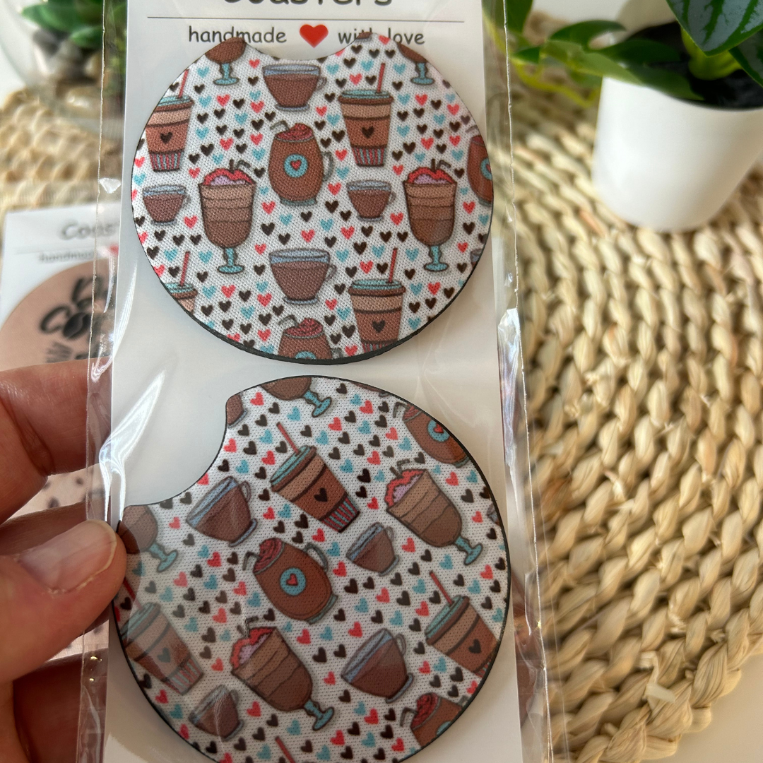 Car coasters with coffee design, car cup holder accessories