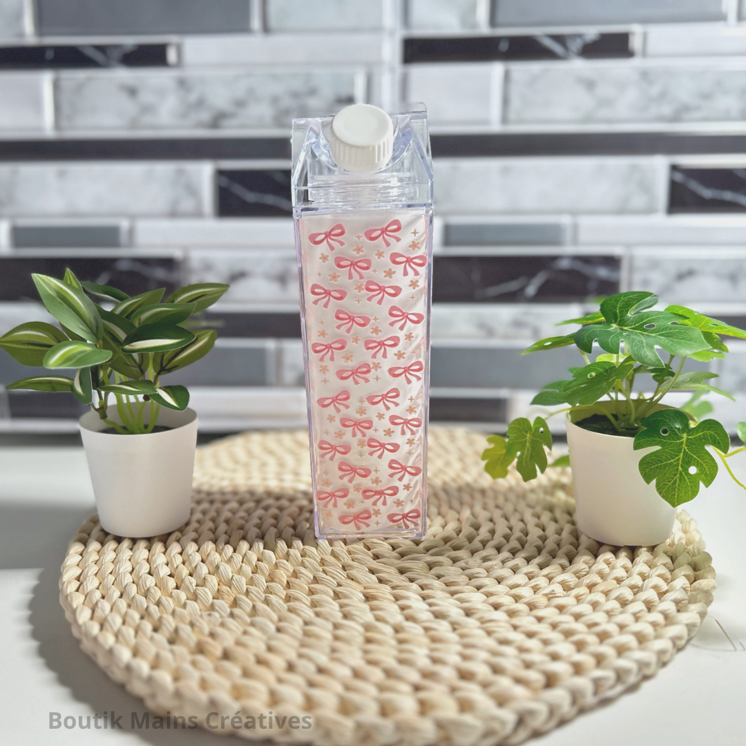 Ensemble Verre à café 16 oz et bouteille style carton lait 17 oz coquette rose et marguerites, idée cadeau