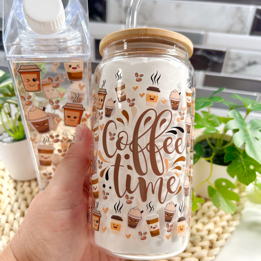 Ensemble Verre à café 16 oz et bouteille style carton lait 17 oz design café Kawaii, Kit pour amateur de café