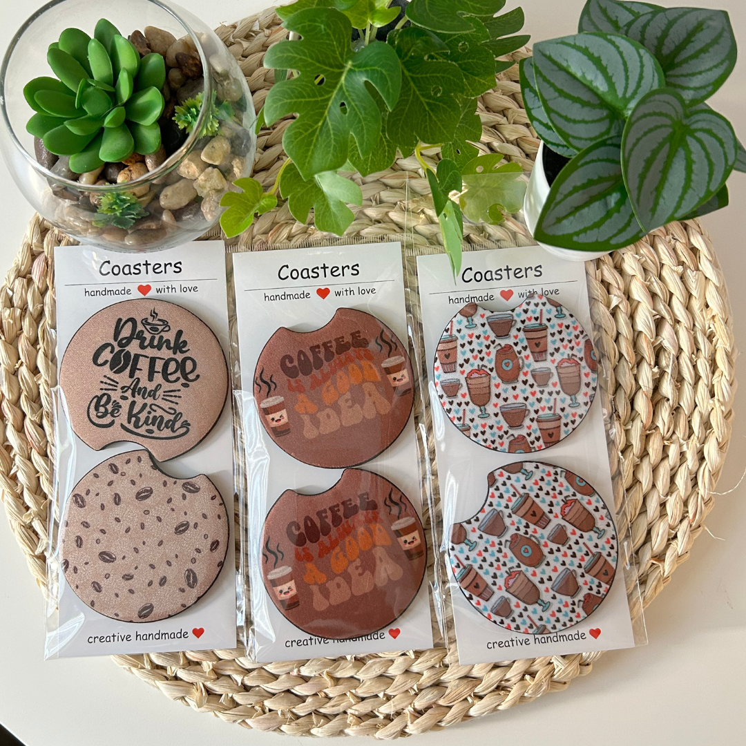 Car coasters with coffee design, car cup holder accessories