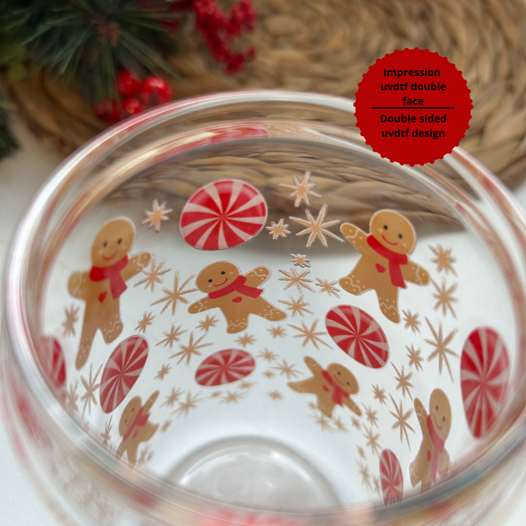 Verre à  boissons froides de Noël pains d'épices et bonbons, Libbey cup de Noël