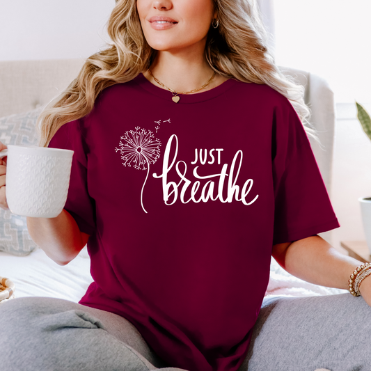 T-shirt just breathe, Chandail de Méditation- Chemise Positif et Inspirante pour le Yoga et le Bien-être Mental