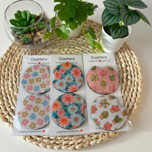 Sous-verres pour porte-gobelets d'auto, accessoires d'auto avec design de fleurs et plantes