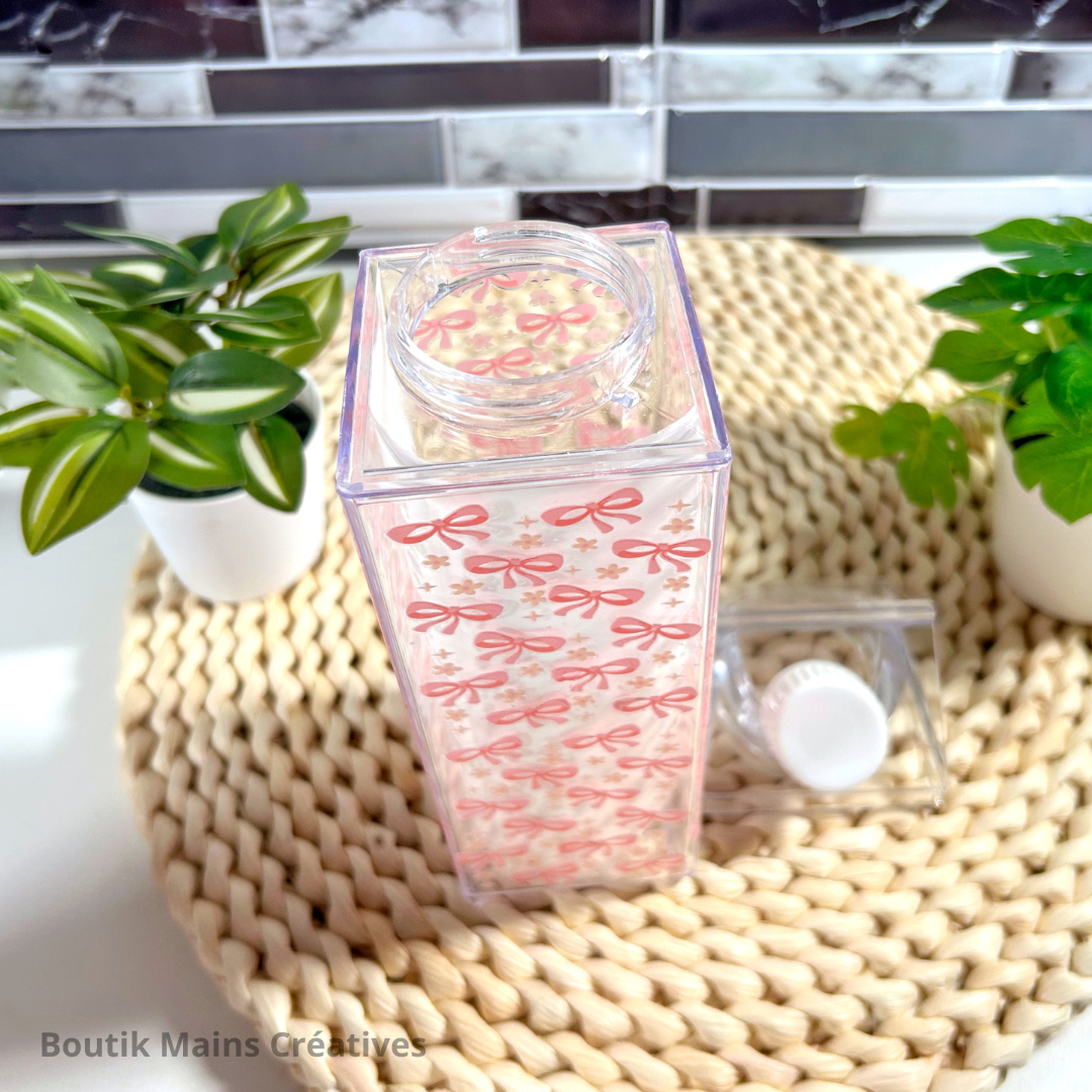Ensemble Verre à café 16 oz et bouteille style carton lait 17 oz coquette rose et marguerites, idée cadeau