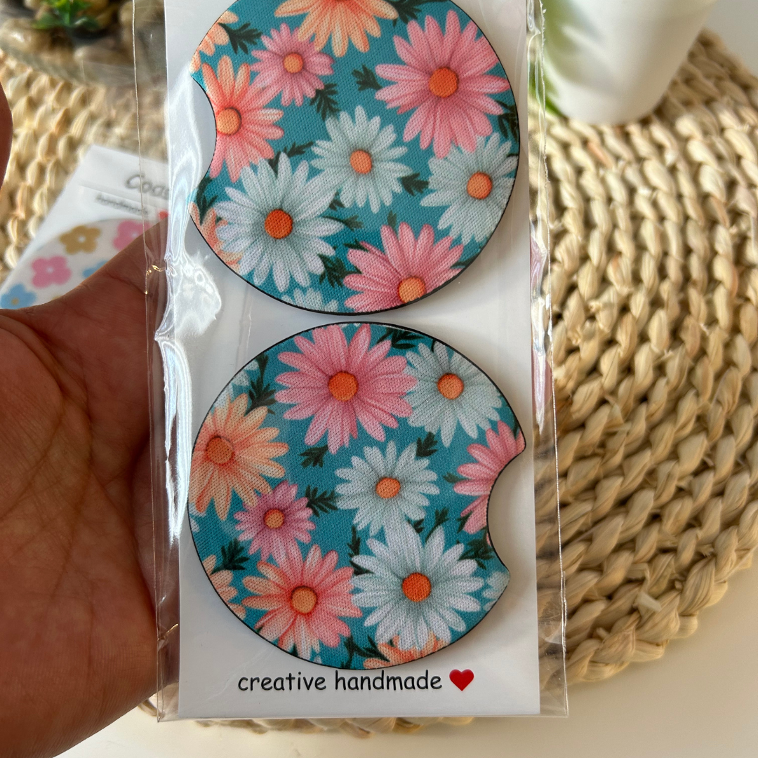 Sous-verres pour porte-gobelets d'auto, accessoires d'auto avec design de fleurs et plantes