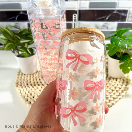 Ensemble Verre à café 16 oz et bouteille style carton lait 17 oz coquette rose et marguerites, idée cadeau