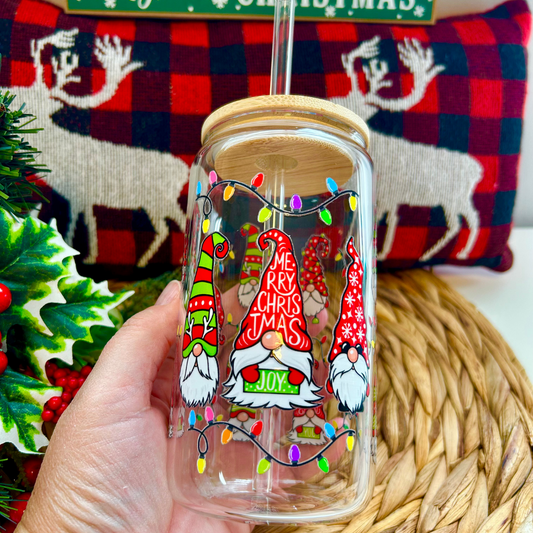 Verre à café glacé  Gnomes de Noël, Libbey cup de Noël