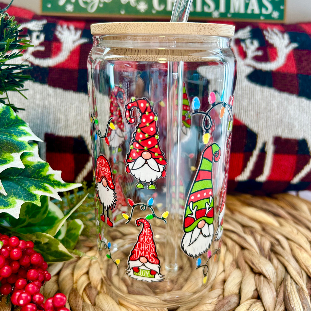 Verre à café glacé  Gnomes de Noël, Libbey cup de Noël