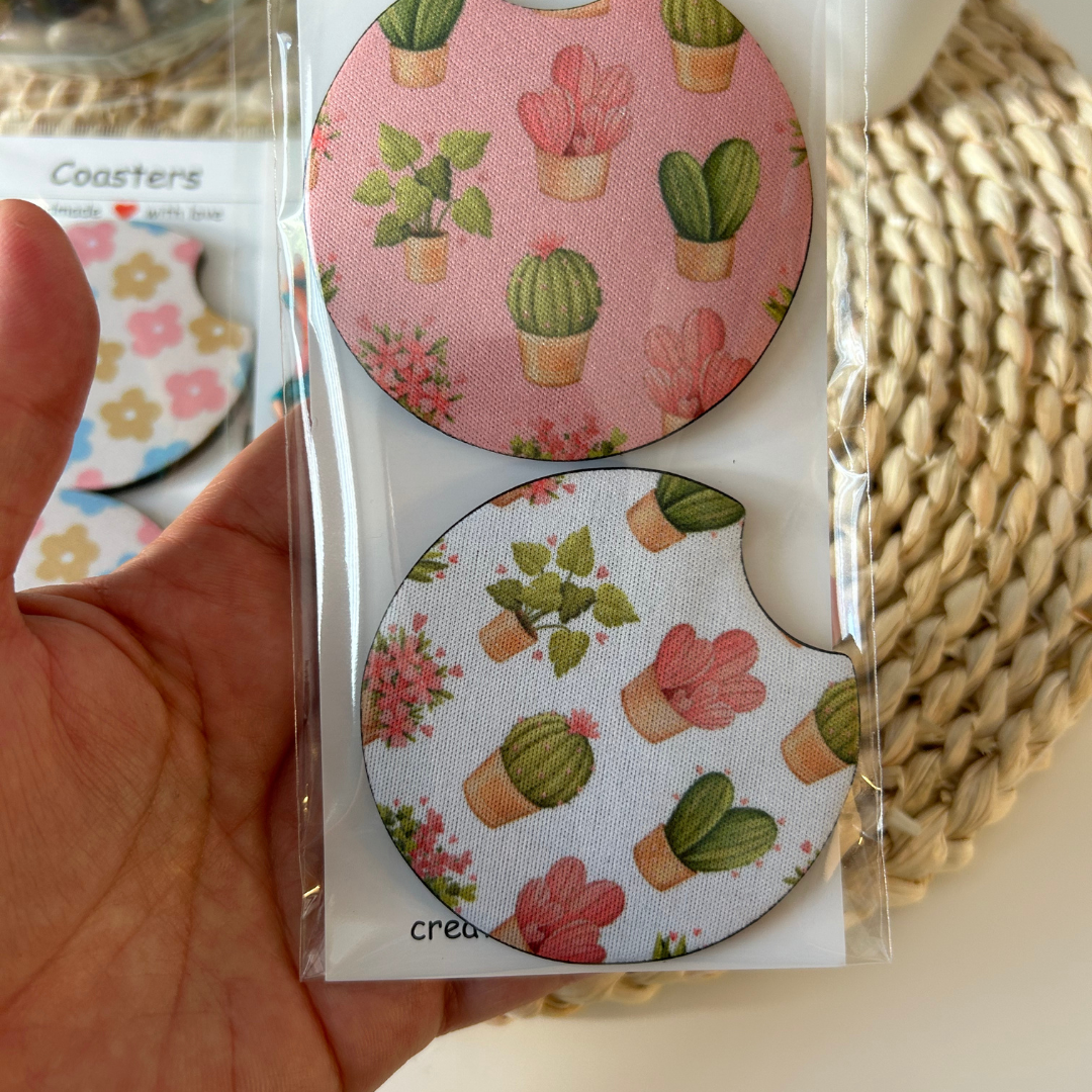 Sous-verres pour porte-gobelets d'auto, accessoires d'auto avec design de fleurs et plantes