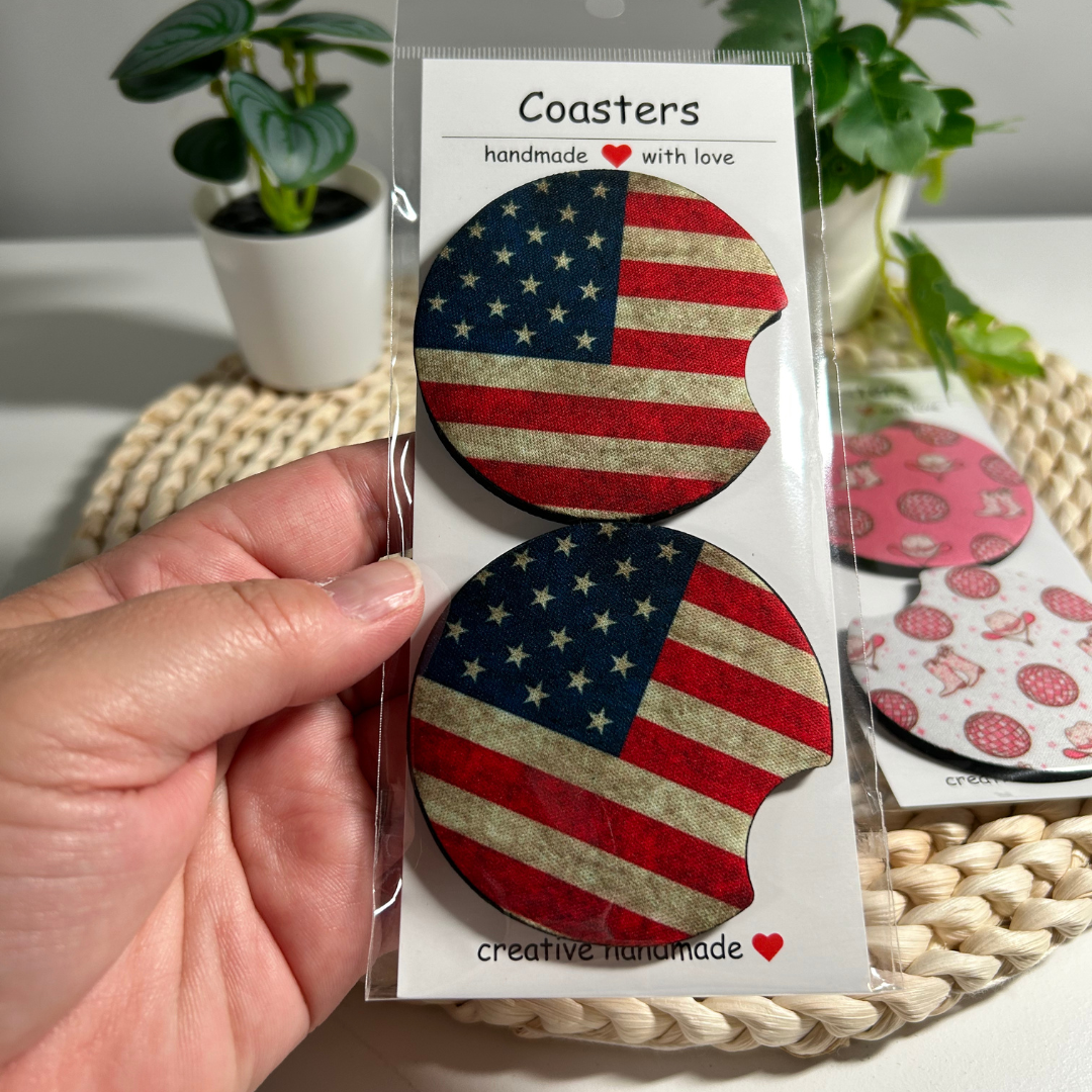 Sous-verres pour auto Drapeau Américain, Cowgirl, Papillons, Accessoires pour auto