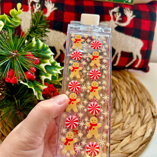 Bouteille style carton lait de Noël Pains d'épices et bonbons, Gobelet de plastique de Noël