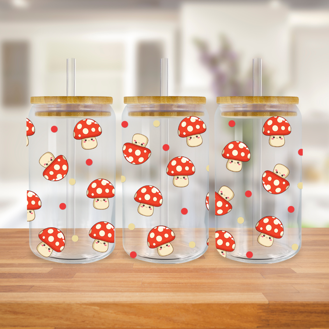 Verre à café glacé avec motif champignons