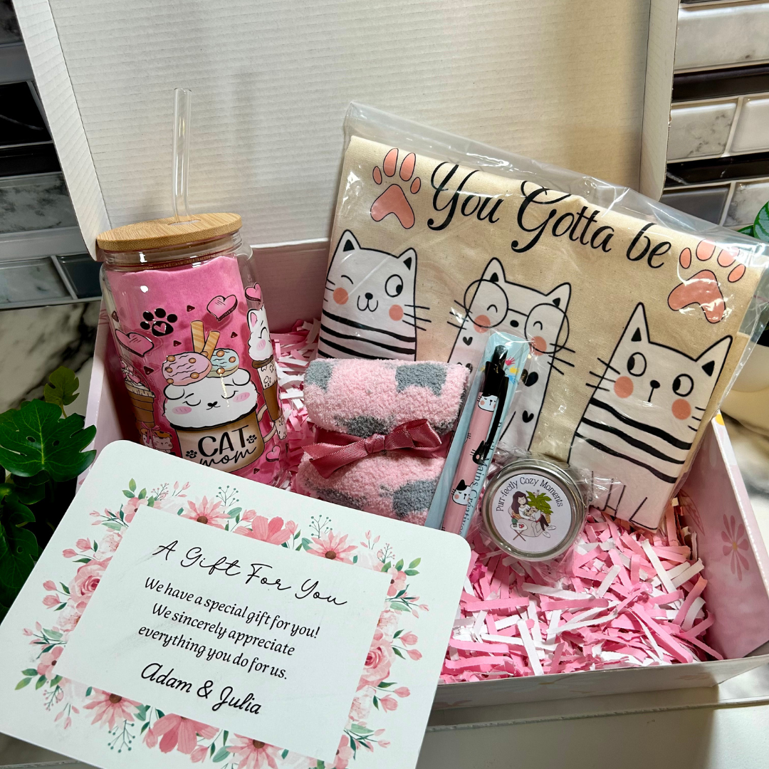 Coffret cadeau pour amoureux des chats, cadeau thème chat, cat mom gift box,