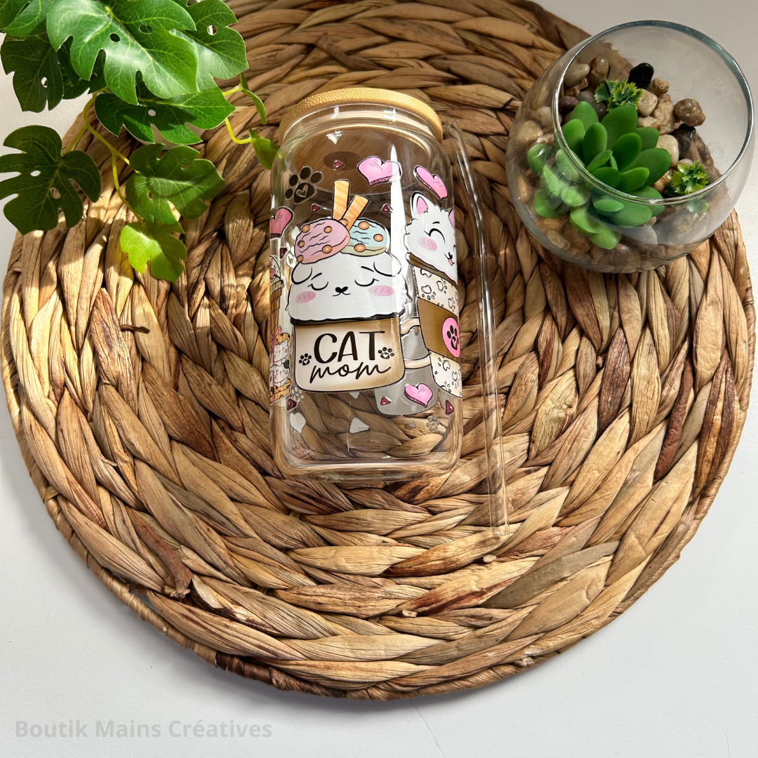 Verre à café glacé  pour Maman de chats, Cadeau pour amoureux des chats