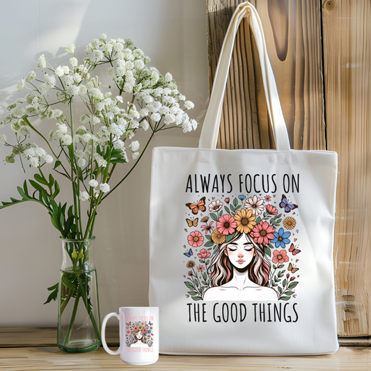 Ensemble tasse + sac fourre-tout à citation positive,  Floral, bohème, Cadeau pour elle