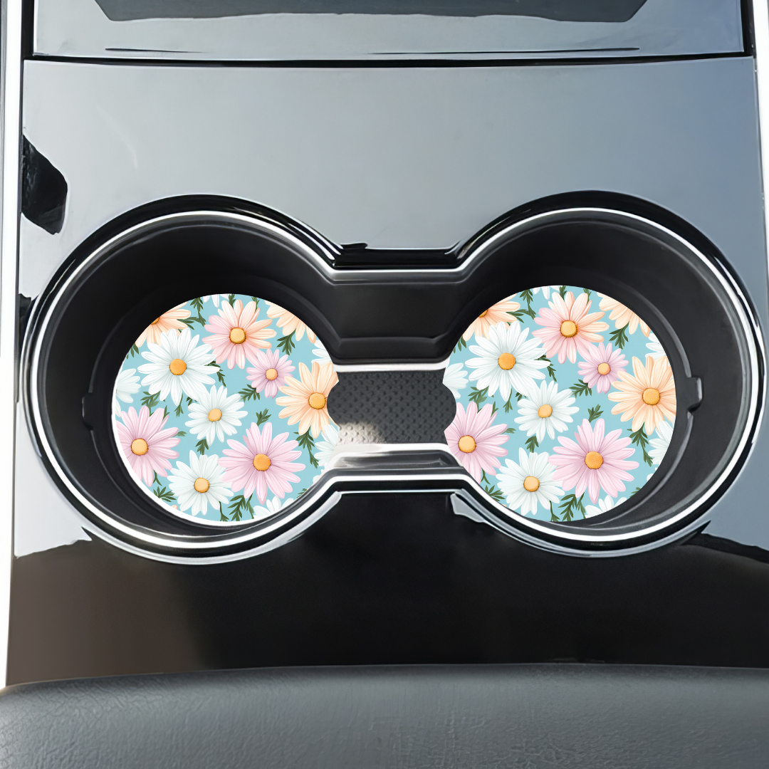 Sous-verres pour porte-gobelets d'auto, accessoires d'auto avec design de fleurs et plantes