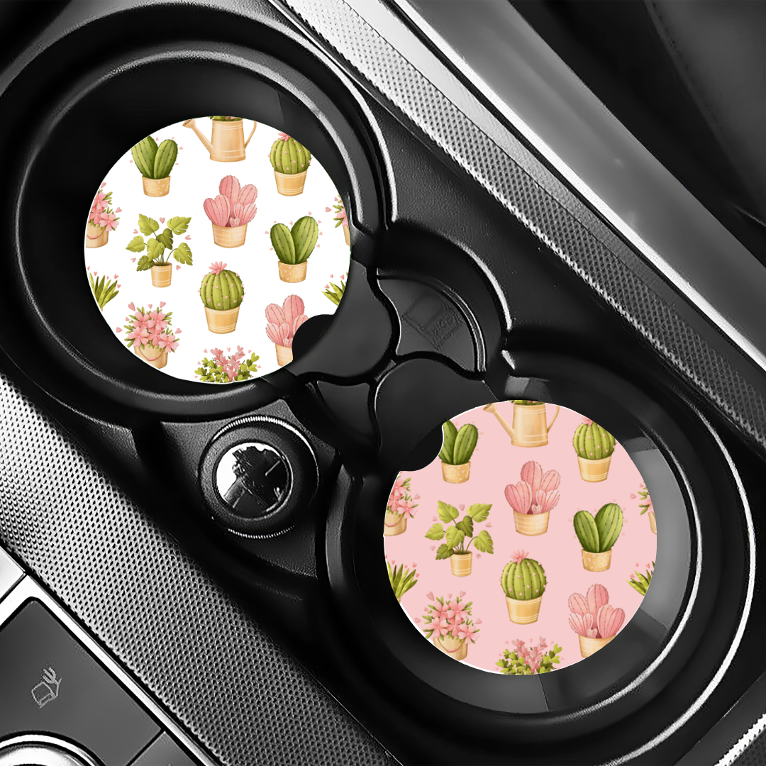 Sous-verres pour porte-gobelets d'auto, accessoires d'auto avec design de fleurs et plantes