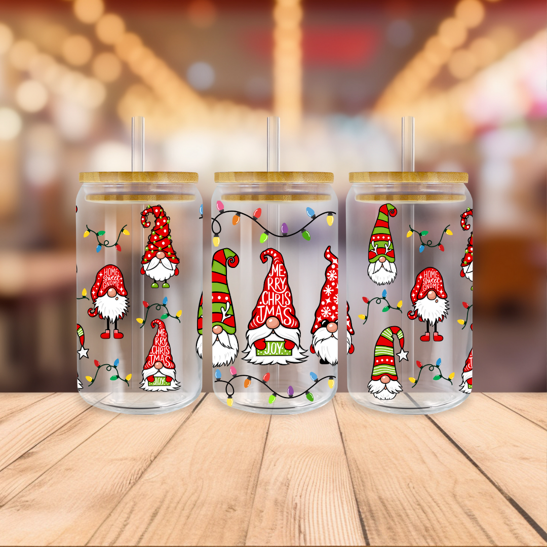 Verre à café glacé  Gnomes de Noël, Libbey cup de Noël