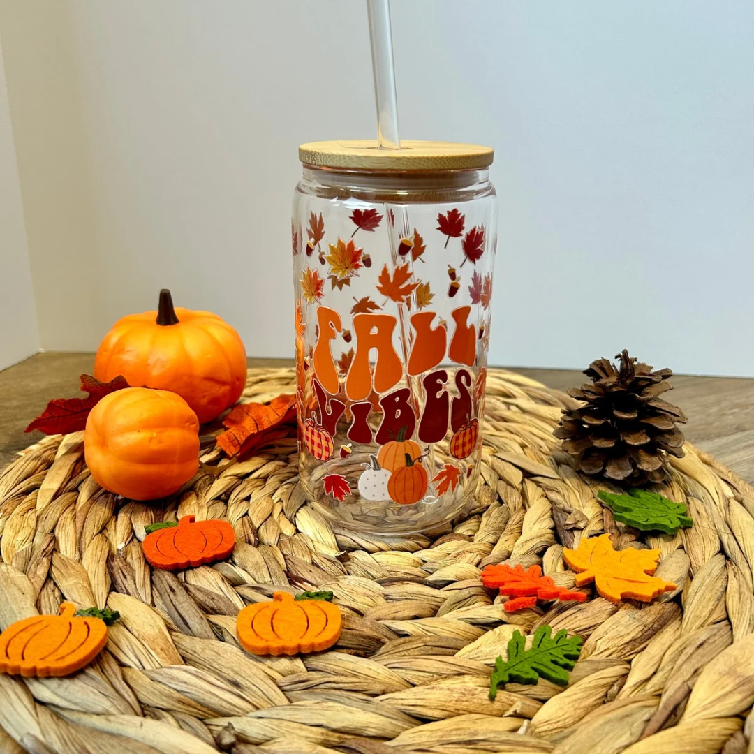 Verre à café glacé feuilles d'automne, Fall Vibes