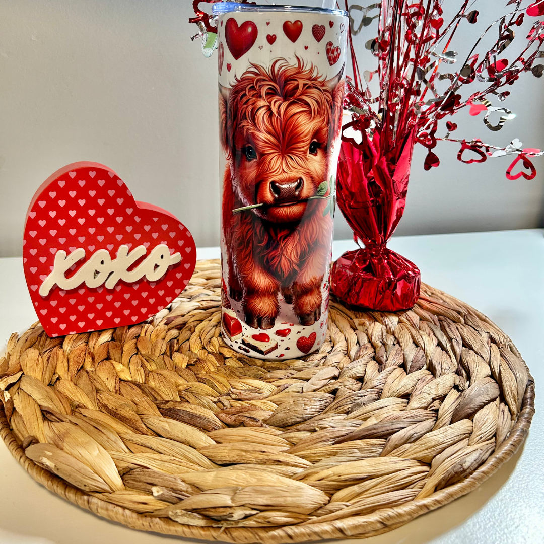 Tumbler St-Valentin avec mignonne vache Highland
