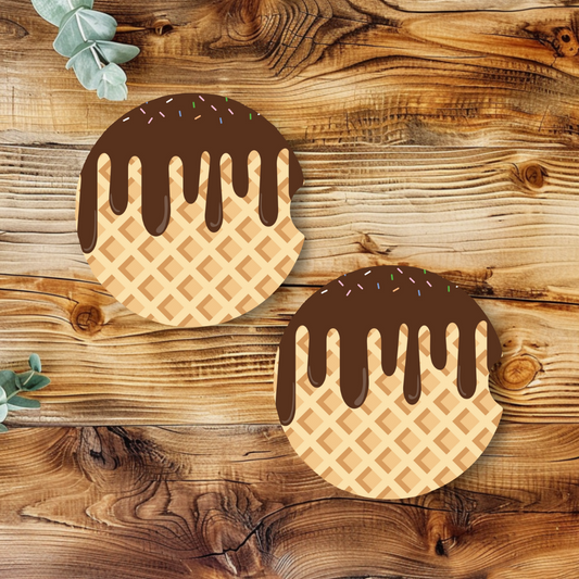 Ensemble de sous-verres pour auto motif crème glacée chocolat, Accessoire pour voiture mignon