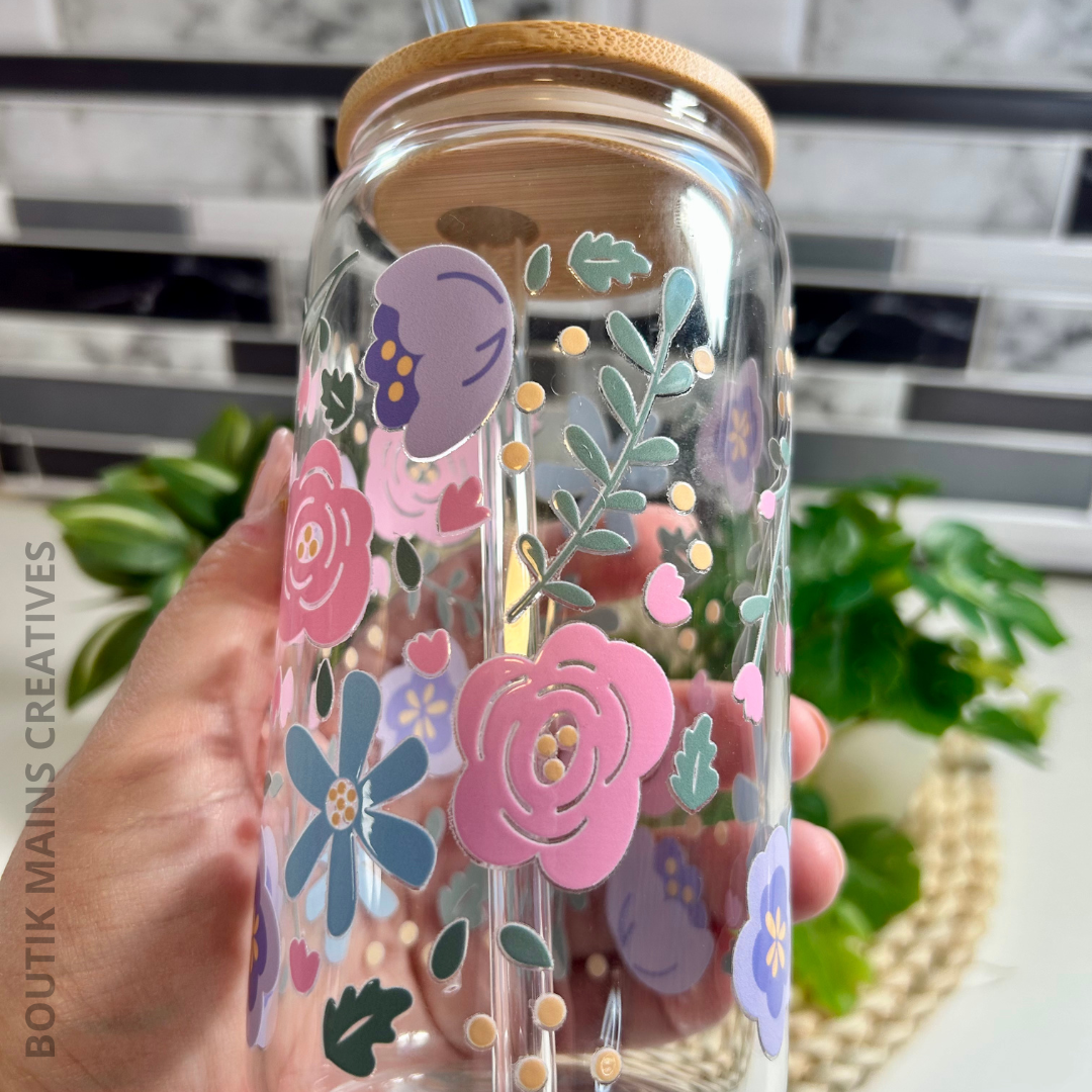 Verre à café glacé floral style boho, Cadeau pour amoureux des fleurs