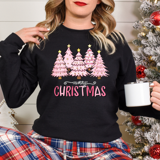 Chandails sapins Noël roses, Cadeau pour les fêtes, Sweatshirt Noël, cadeau thème Noël
