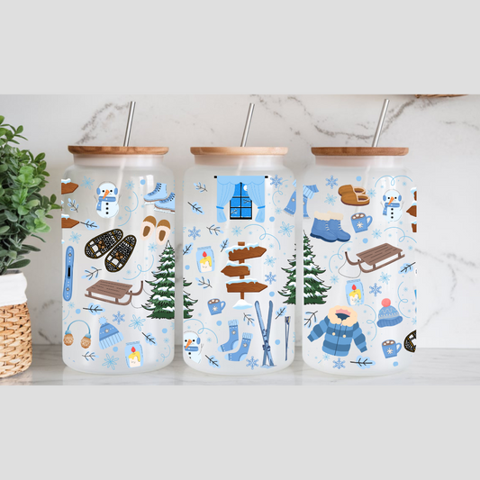 Verre à café glacé 16 oz design winterlude, cadeau pour amoureux de l'hiver