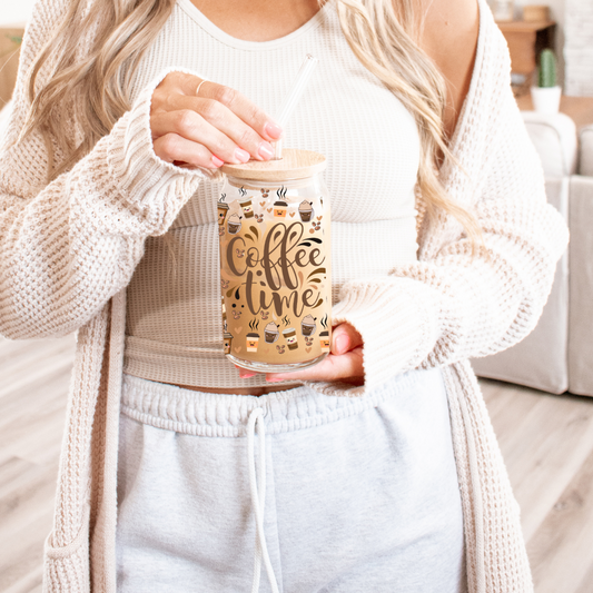 Verre à Café Glacé 16oz Coffee Time, Cadeau Amateur de Café