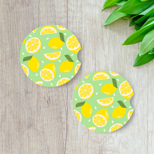 Sous-verres motif citron frais pour auto, accessoire pour voiture