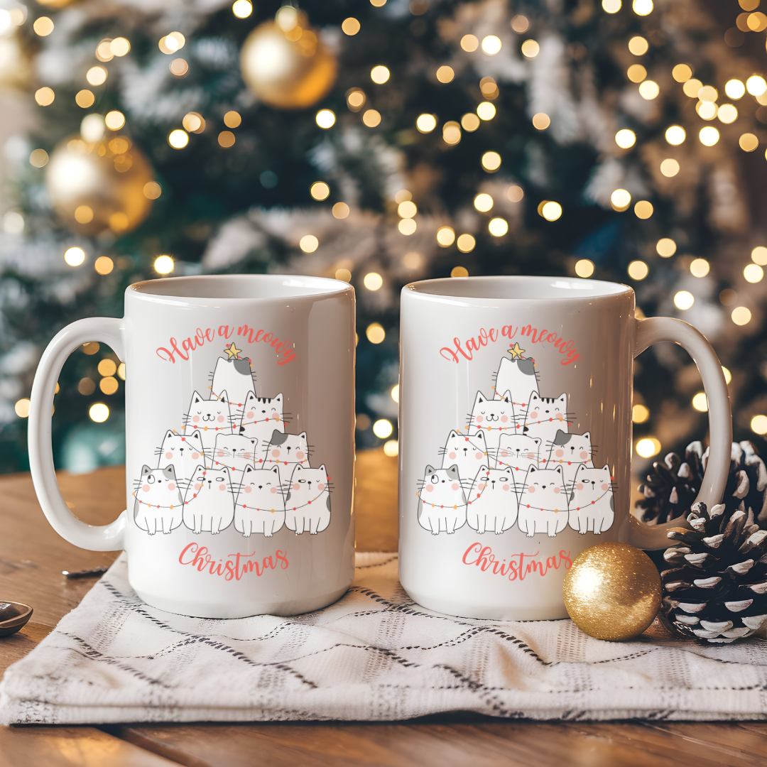 Tasse drôle de chats de Noël, cadeau thème chats de Noël, Funny cat mug, Christmas cat cup