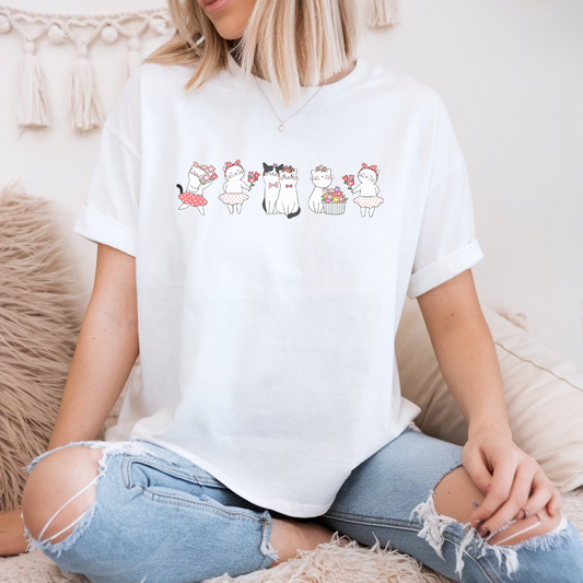 T-shirt chat coquette floral, cadeau pour amoureux de chats