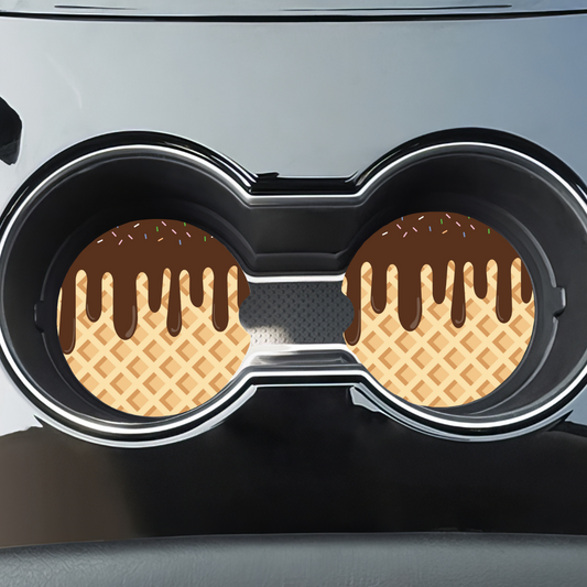 Ensemble de sous-verres pour auto motif crème glacée chocolat, Accessoire pour voiture mignon
