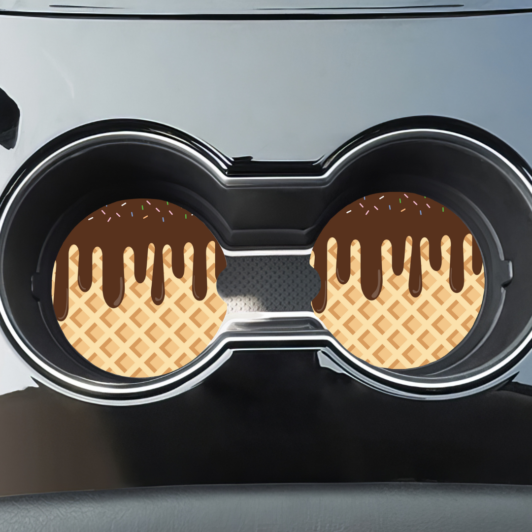 Duo de Sous-verres pour voiture - Motif Crème Glacée Chocolat
