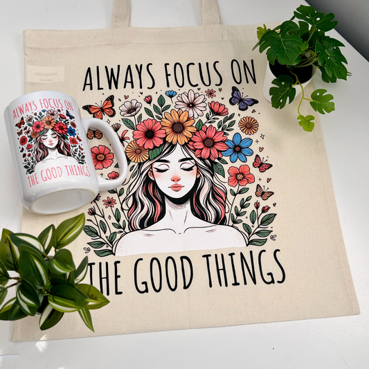 Ensemble tasse + sac fourre-tout à citation positive,  Floral, bohème, Cadeau pour elle
