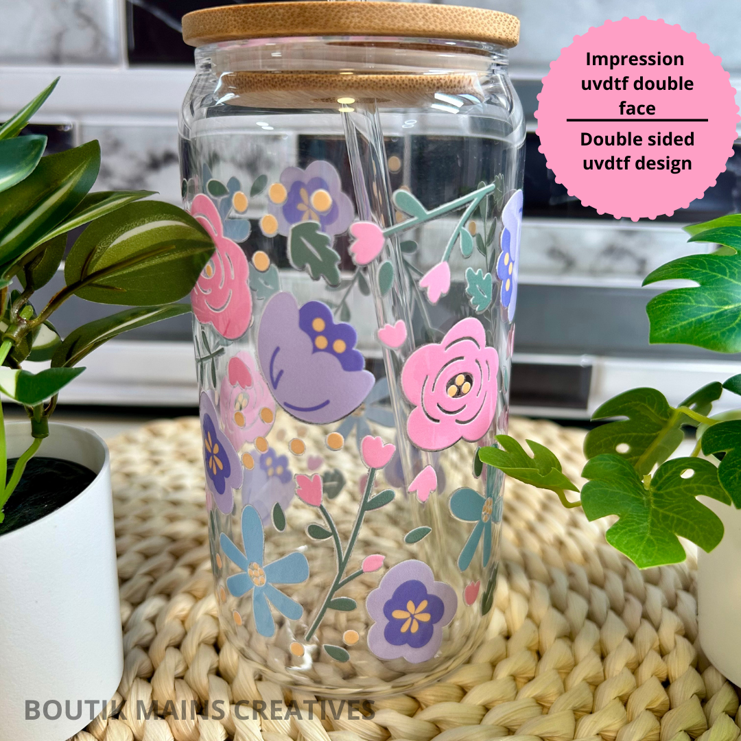 Verre à café glacé floral style boho, Cadeau pour amoureux des fleurs