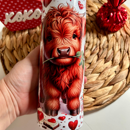 Tumbler St-Valentin avec mignonne vache Highland