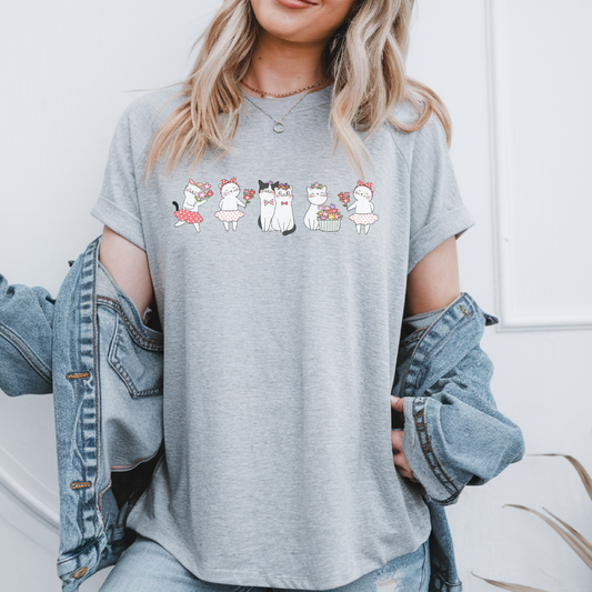 T-shirt chat coquette floral, cadeau pour amoureux de chats