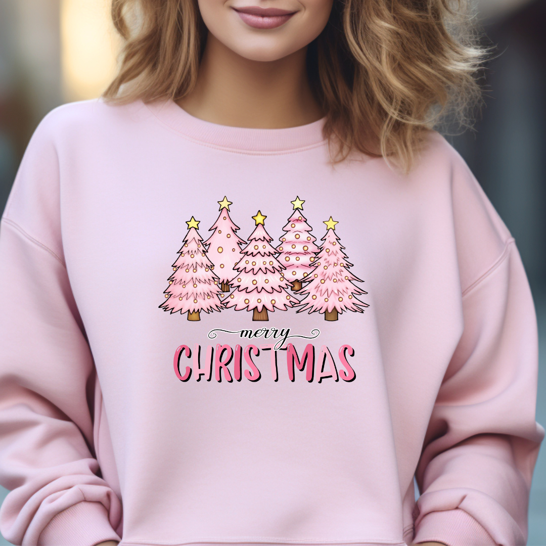 Chandails sapins Noël roses, Cadeau pour les fêtes, Sweatshirt Noël, cadeau thème Noël
