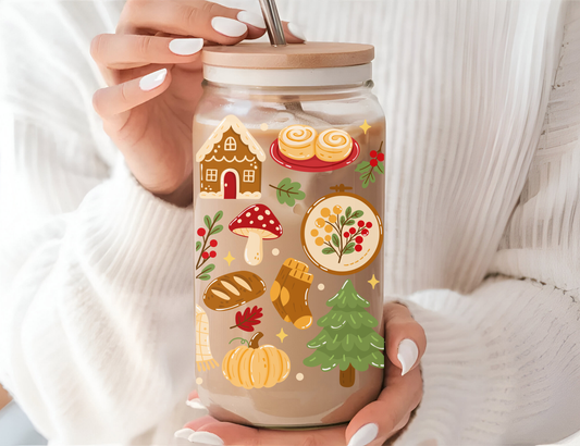 Verre à café glacé 16 oz au design forêt d'automne, Cadeau pour amoureux de l'automne