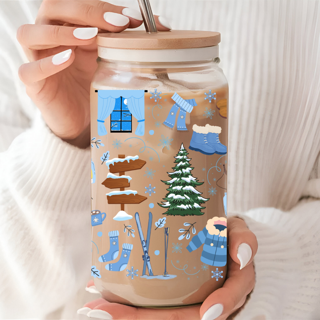 Verre à café glacé 16 oz design winterlude, cadeau pour amoureux de l'hiver