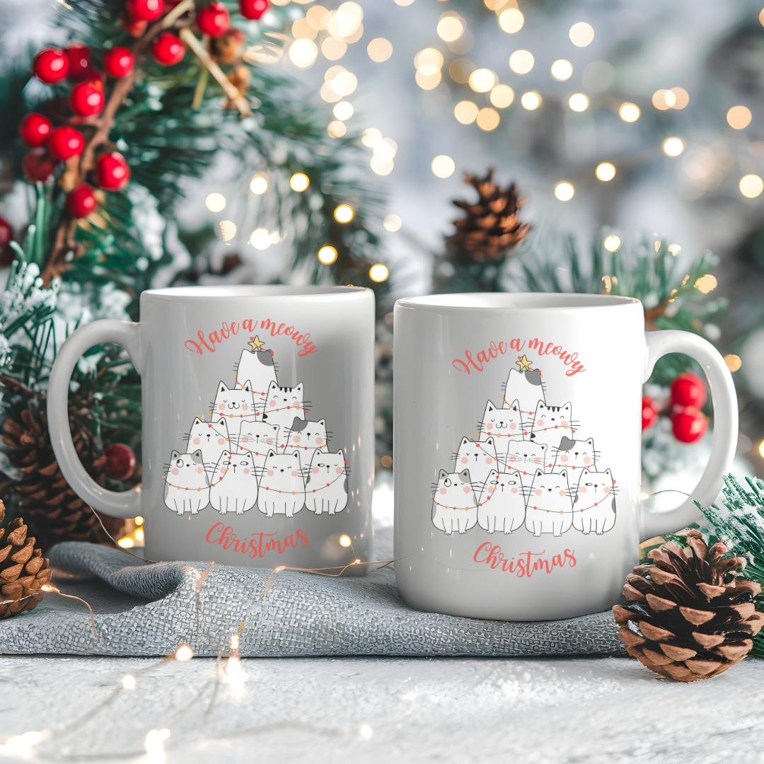 Tasse drôle de chats de Noël, cadeau thème chats de Noël, Funny cat mug, Christmas cat cup