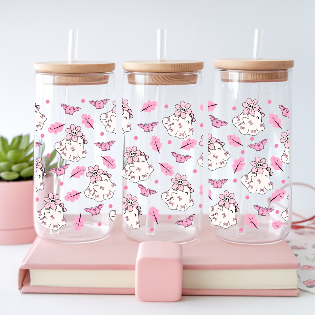 Verre à café glacé Fantômes coquettes roses