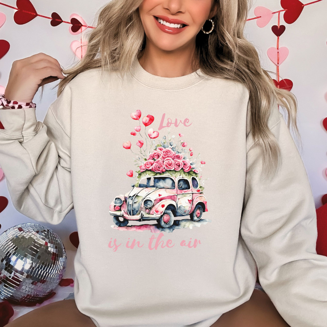 Chandail St-Valentin love is in the air, Sweatshirt St-Valentin roses et ballons, cadeau pour elle St-valentin