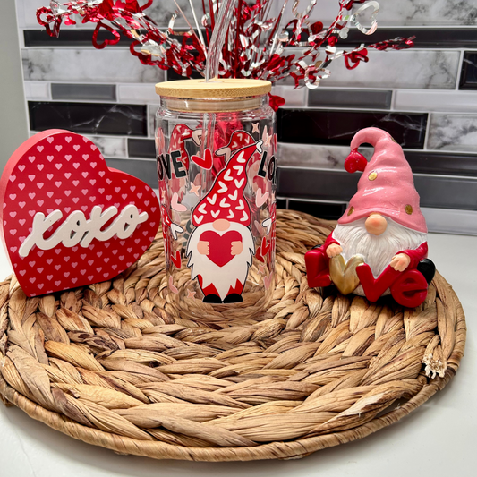 Verre à café glacé gnomes de St-Valentin, Valentine gnomes glass cup