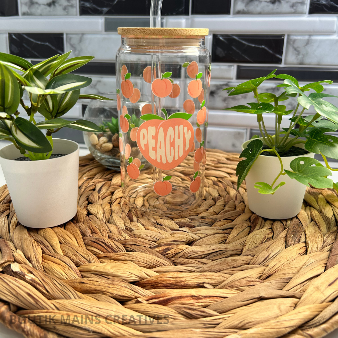 Verre à café glacé avec fruits, Cadeau pour amoureux des pêches