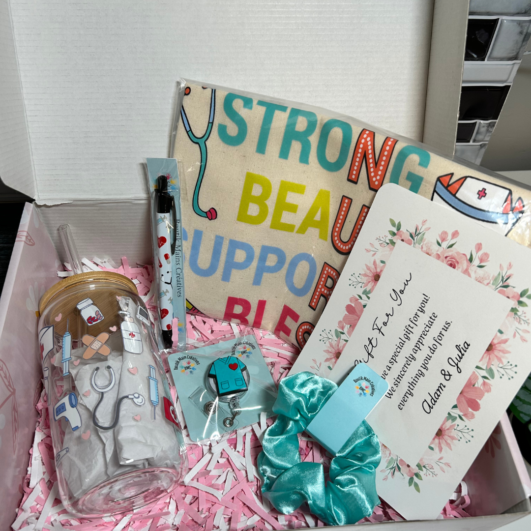 Coffret cadeau pour infirmière ou nouvelle diplômée, panier remerciement infirmière, cadeau étudiante infirmière