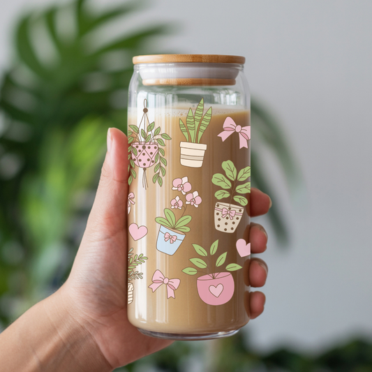 Verre à café glacé ''Amoureux des plantes''16 oz